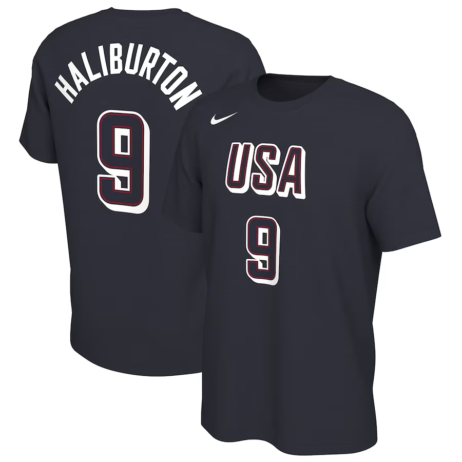 Men 2024 Paris Olympics USA basketball 9 Haliburton black T shirts